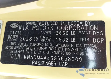 2016 Kia Rio Lx from USA, damaged, VIN KNADM4A36G6658609